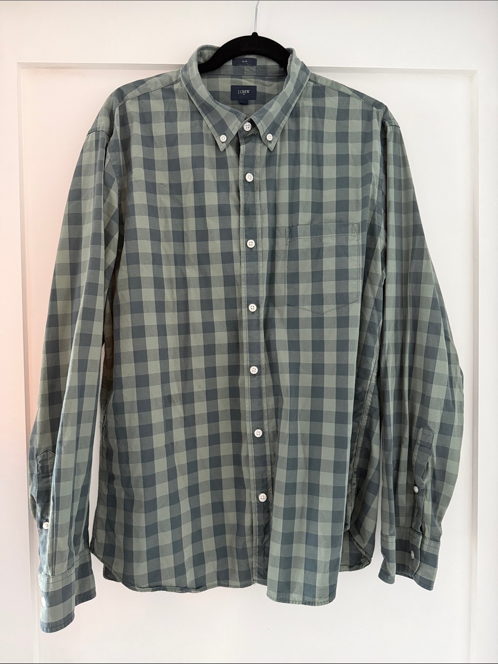 J. Crew Men's 100% cotton Green and Gray Gingham Button-Down Shirt